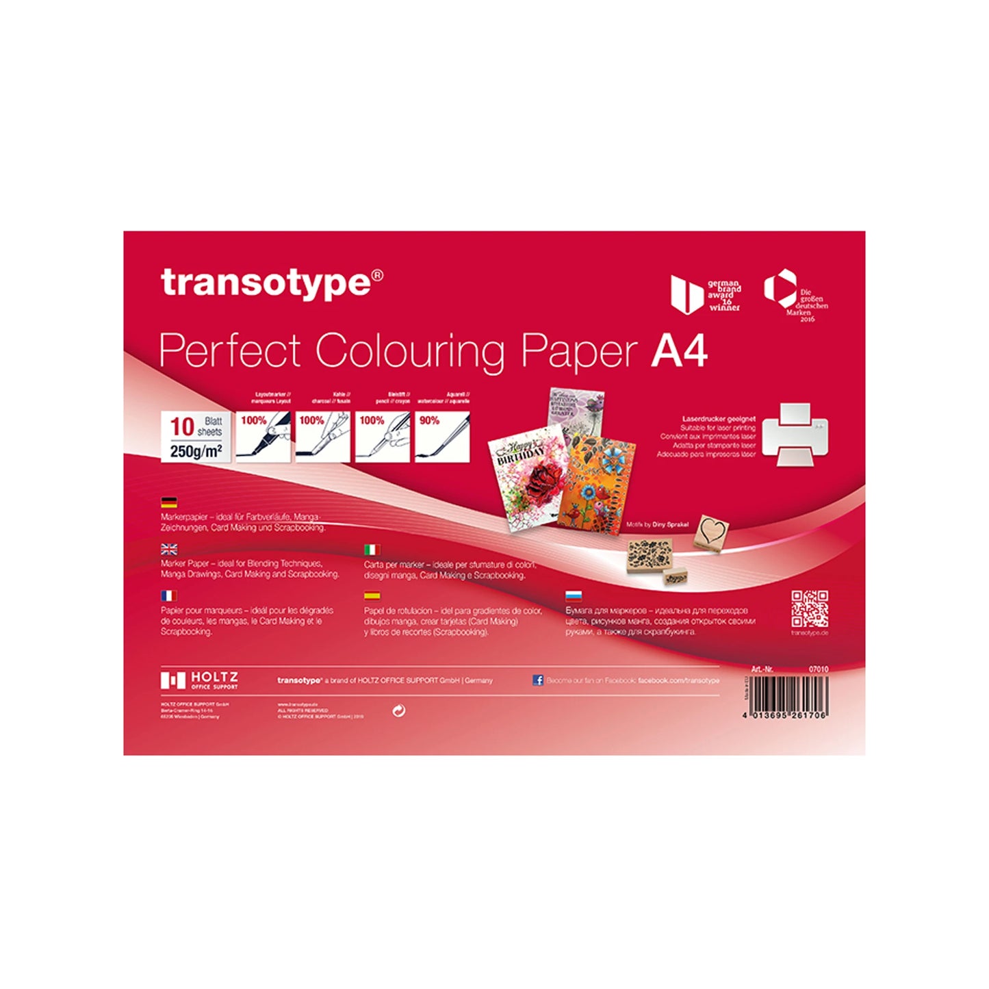 Transotype Perfect Colouring Paper 250g A4 (10 ark)