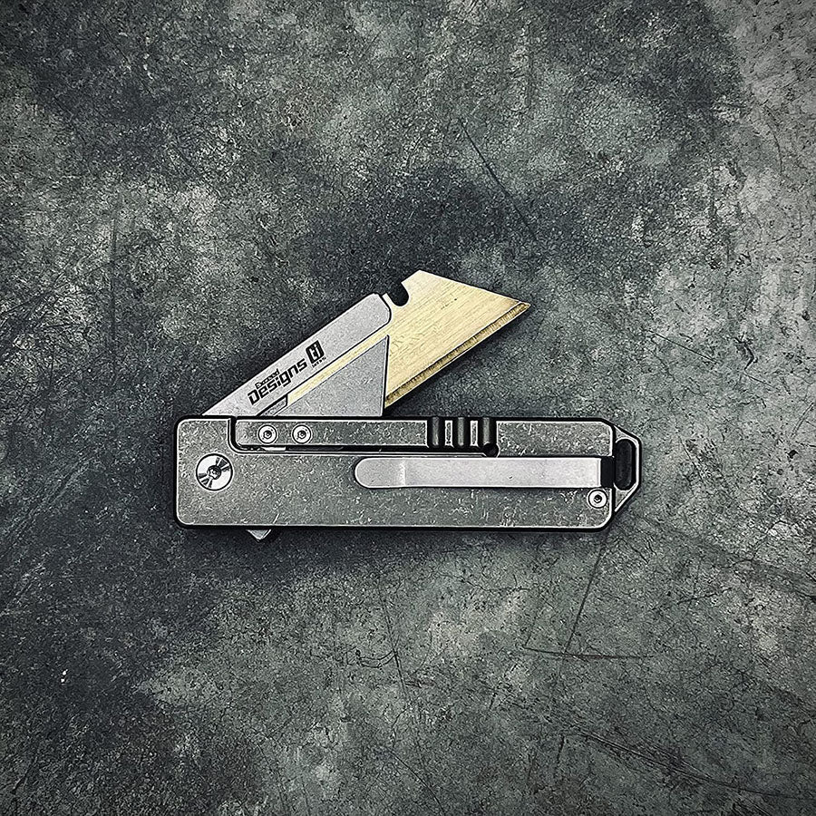 Exceed Designs TiRant RAZOR V3 Utility Knife, Stonewashed 6AL-4V Titanium