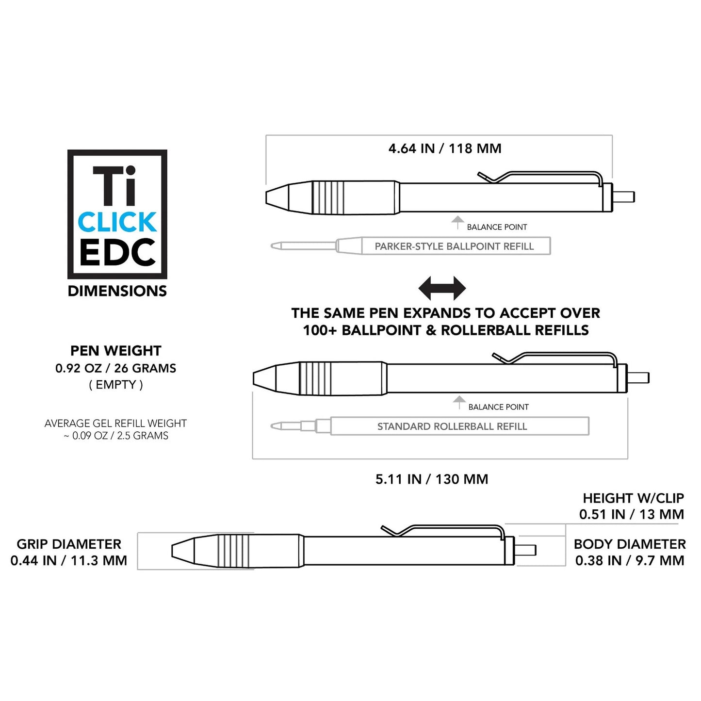 Big i Design Ti Click EDC Pen, Machined Raw