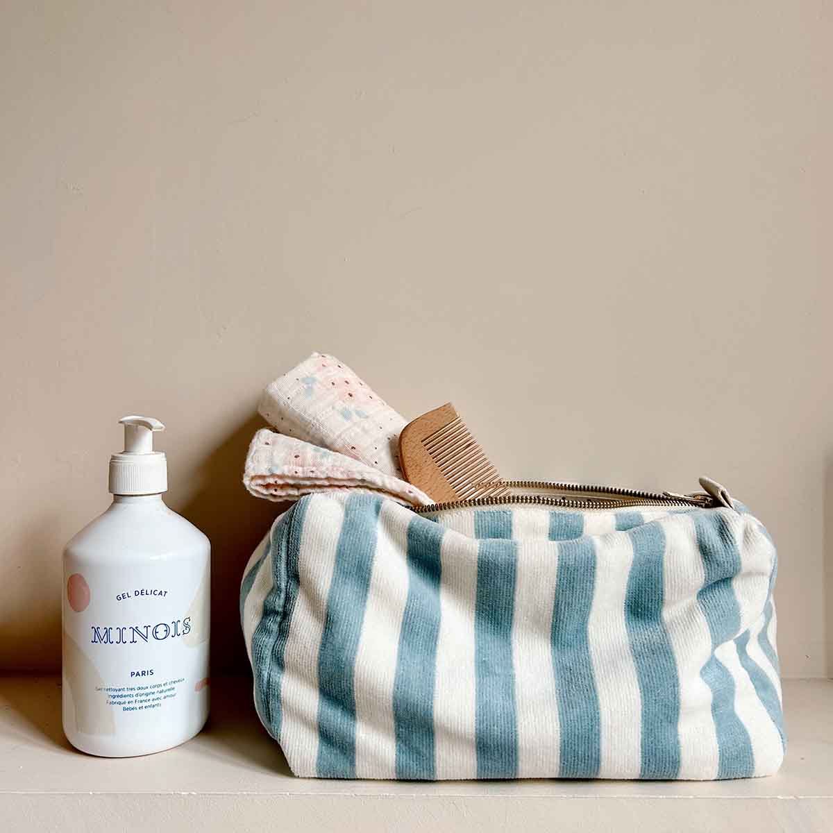 Rose in April Vic Wash Bag Stripes terry, Blue cloud