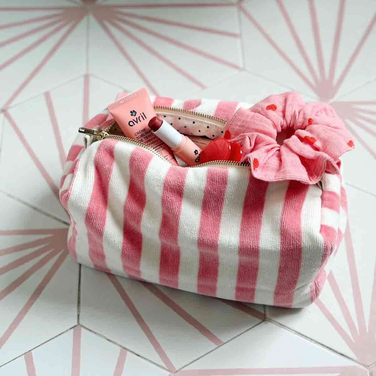 Rose in April Vic Wash Bag Stripes terry, Strawberry