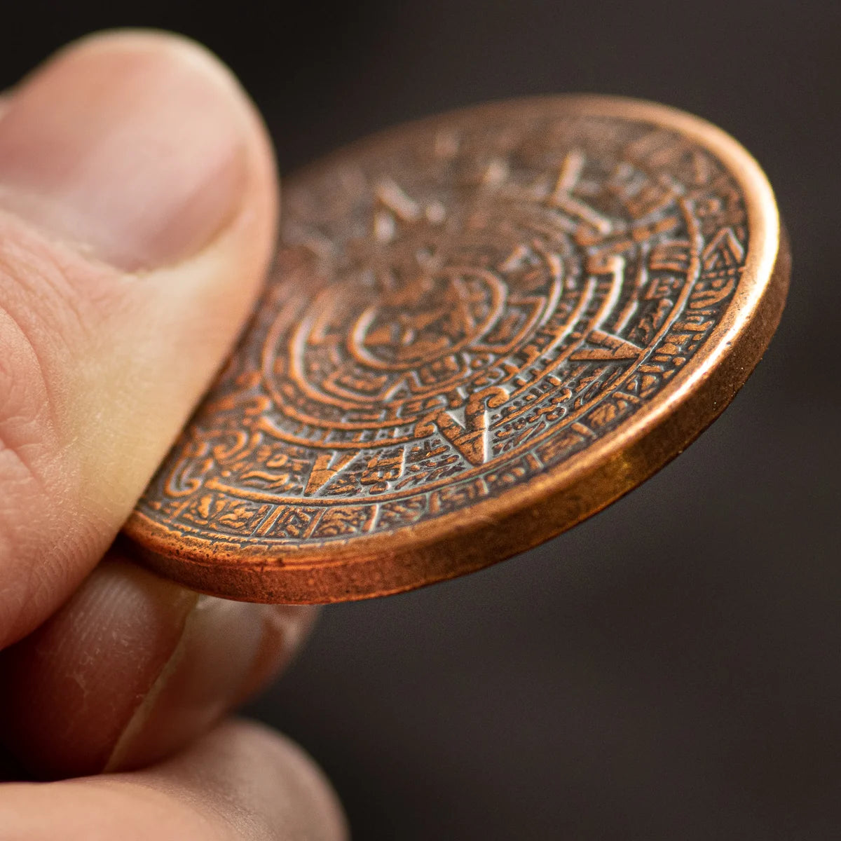 Shire Post Mint The Sun and Moon Worry Coin Aztec Sun Stone Calendar and Moon in Copper