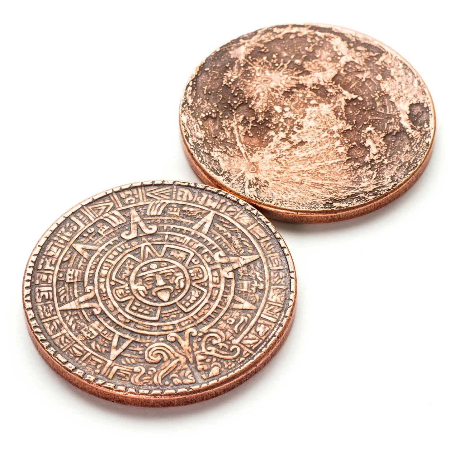 Shire Post Mint The Sun and Moon Worry Coin Aztec Sun Stone Calendar and Moon in Copper