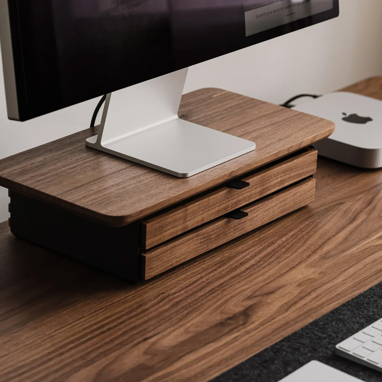 Oakywood Desk Shelf Mini Dual Drawer, Walnut/Black