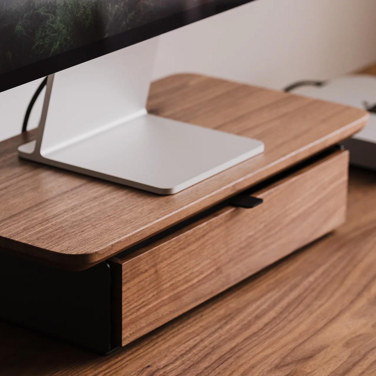 Oakywood Desk Shelf Mini Single Drawer, Walnut/Black