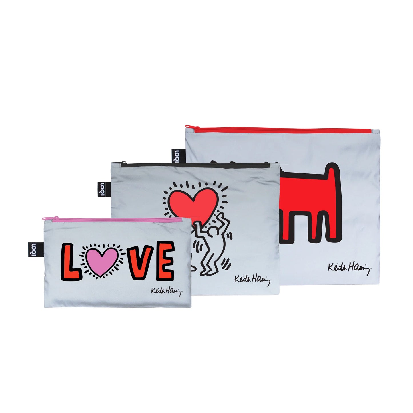 LOQI Keith Haring Dog, Heart, Love Reflective Zip Pockets