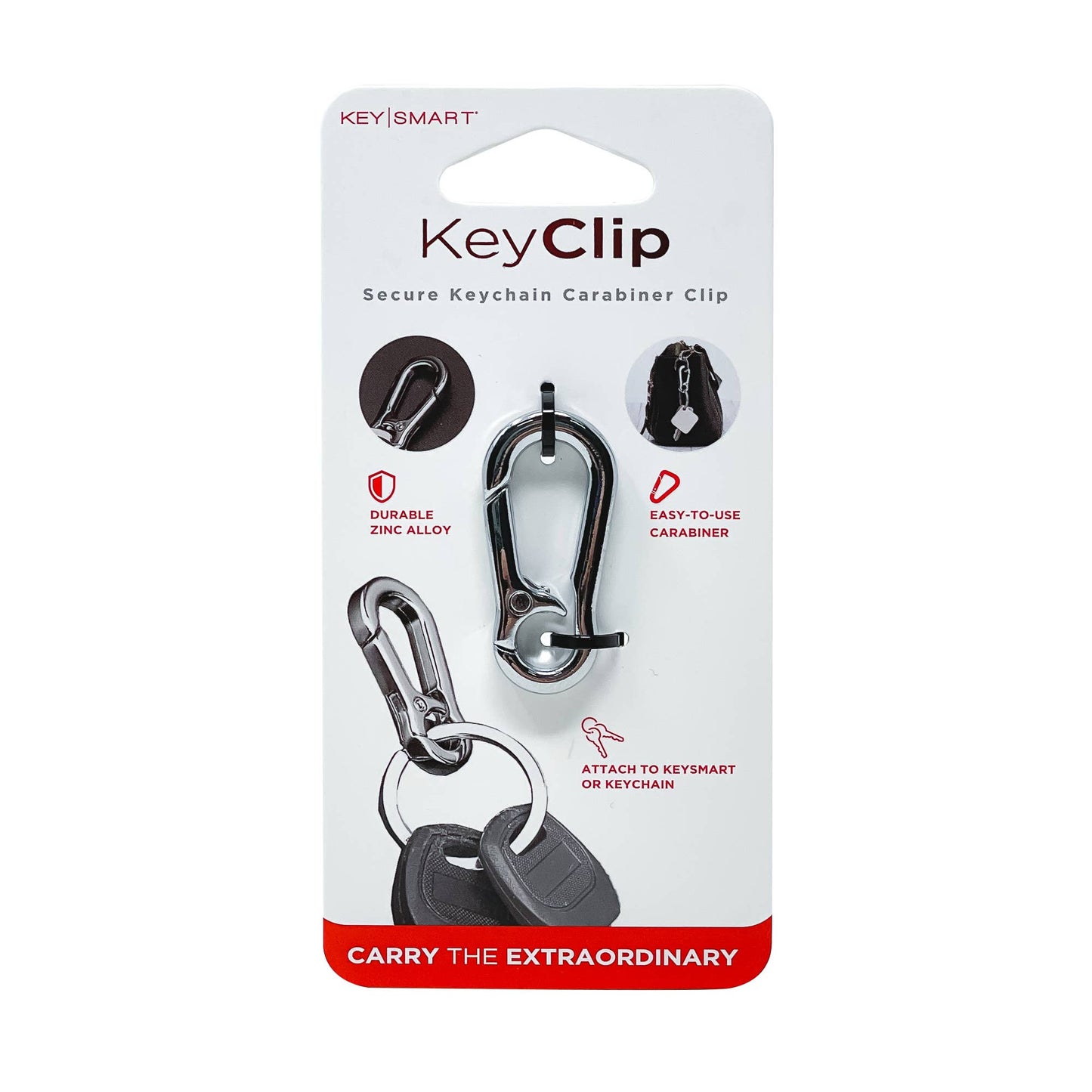 KeySmart® KeyClip Secure Carabiner Clip, Stainless Steel