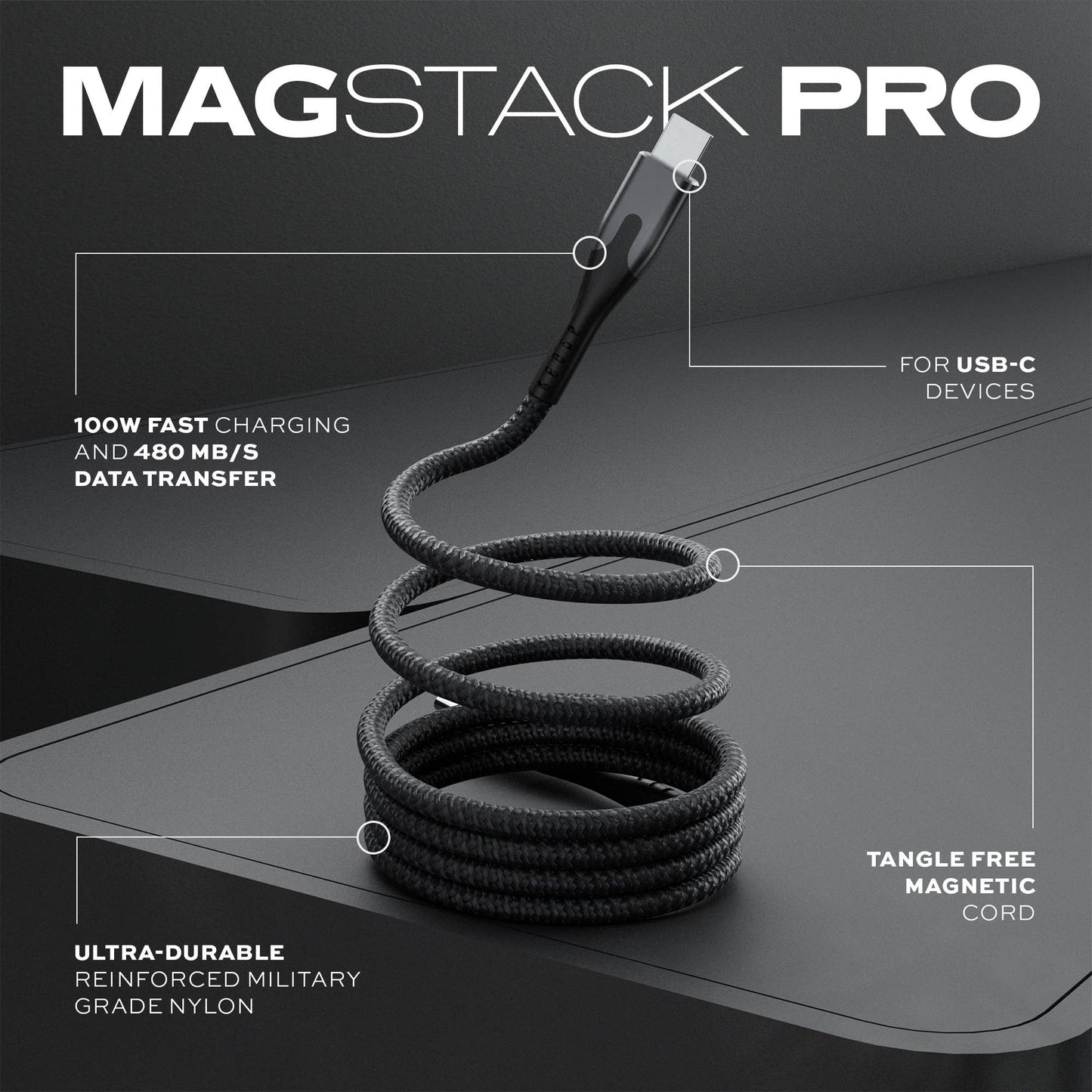Statik® MagStack Pro USB C to USB C Cable 1.8 m, Black