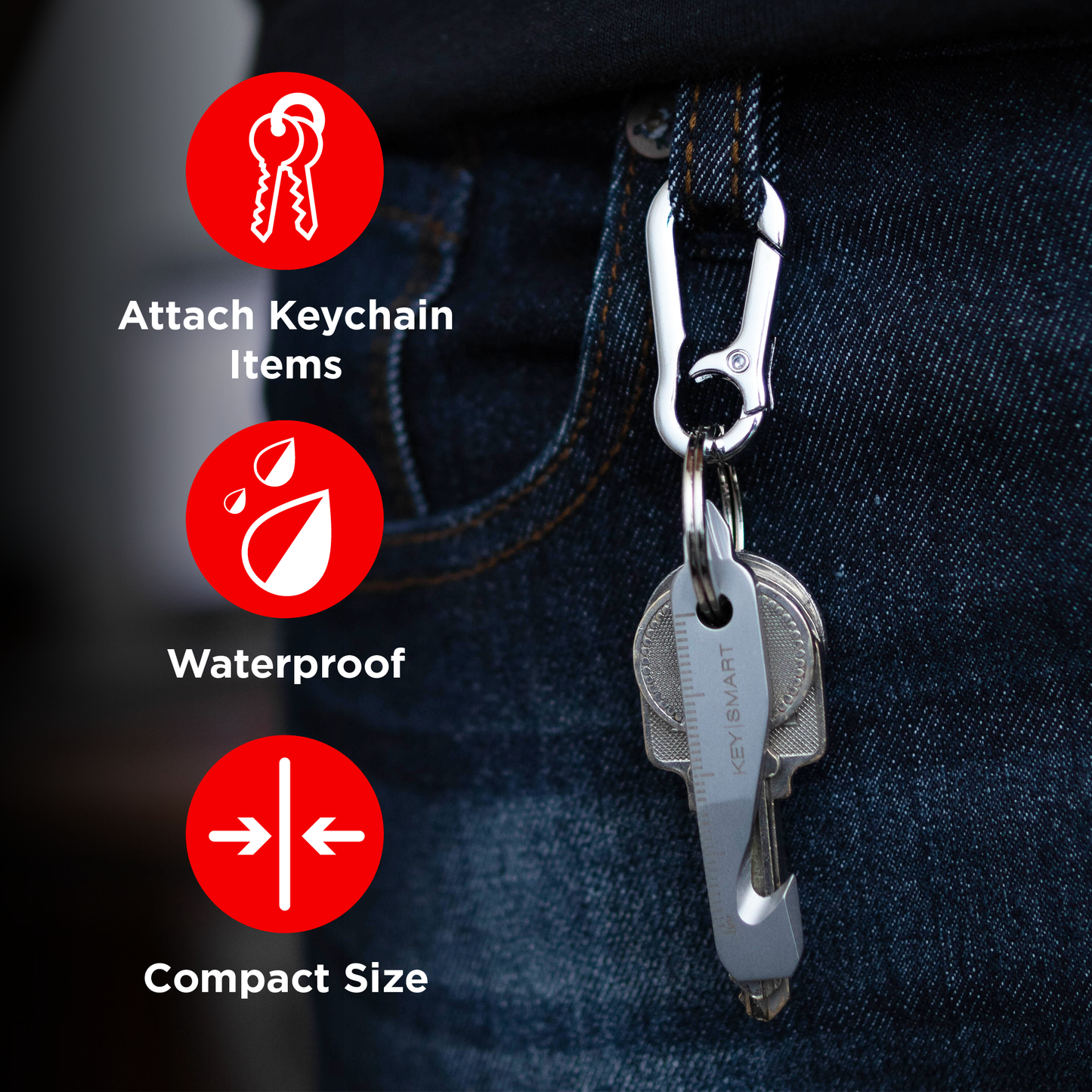 KeySmart® KeyClip Secure Carabiner Clip, Stainless Steel