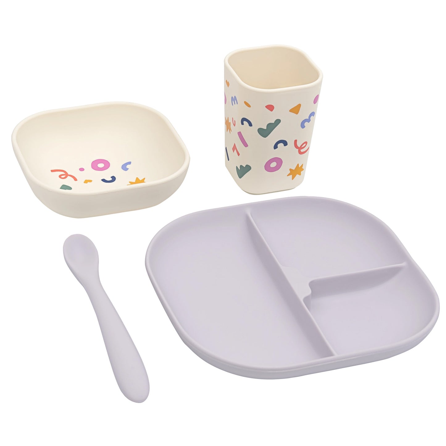 The Cotton Cloud Silicone Tableware Set, Confetti Lilac