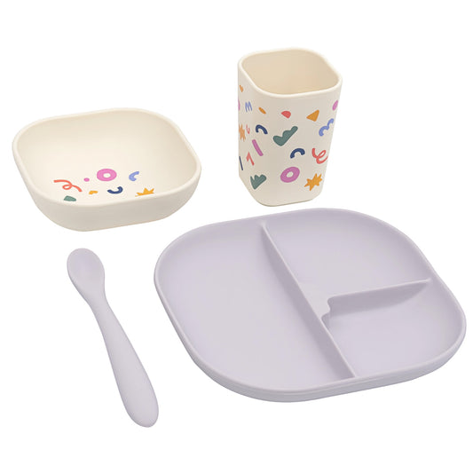 The Cotton Cloud Silicone Tableware Set, Confetti Lilac