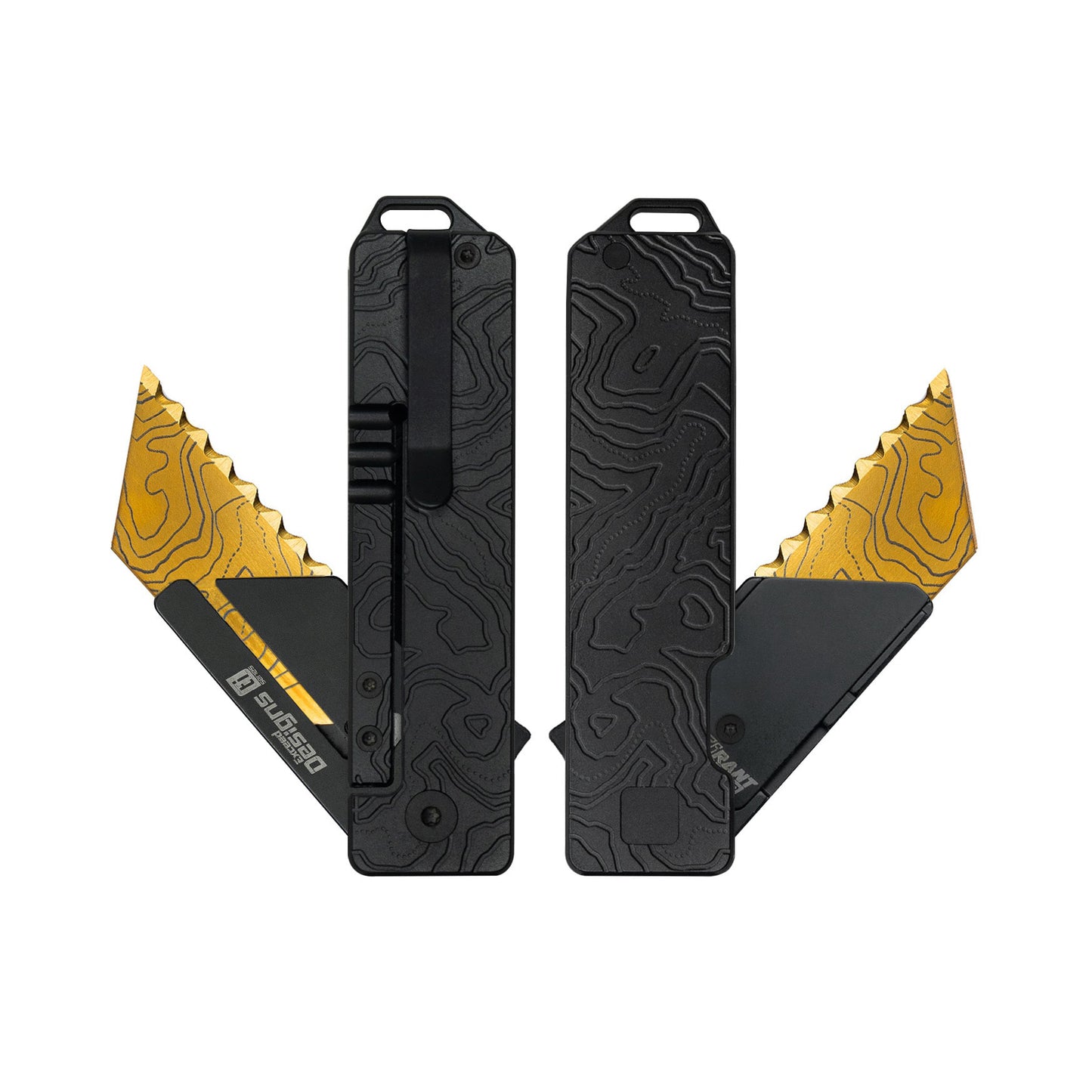 Exceed Designs TiRant RAZOR V3 Utility Knife, (Jet-Black 6AL-4V Titanium) Dual-SIde Milled CASCADIA TOPO Edition