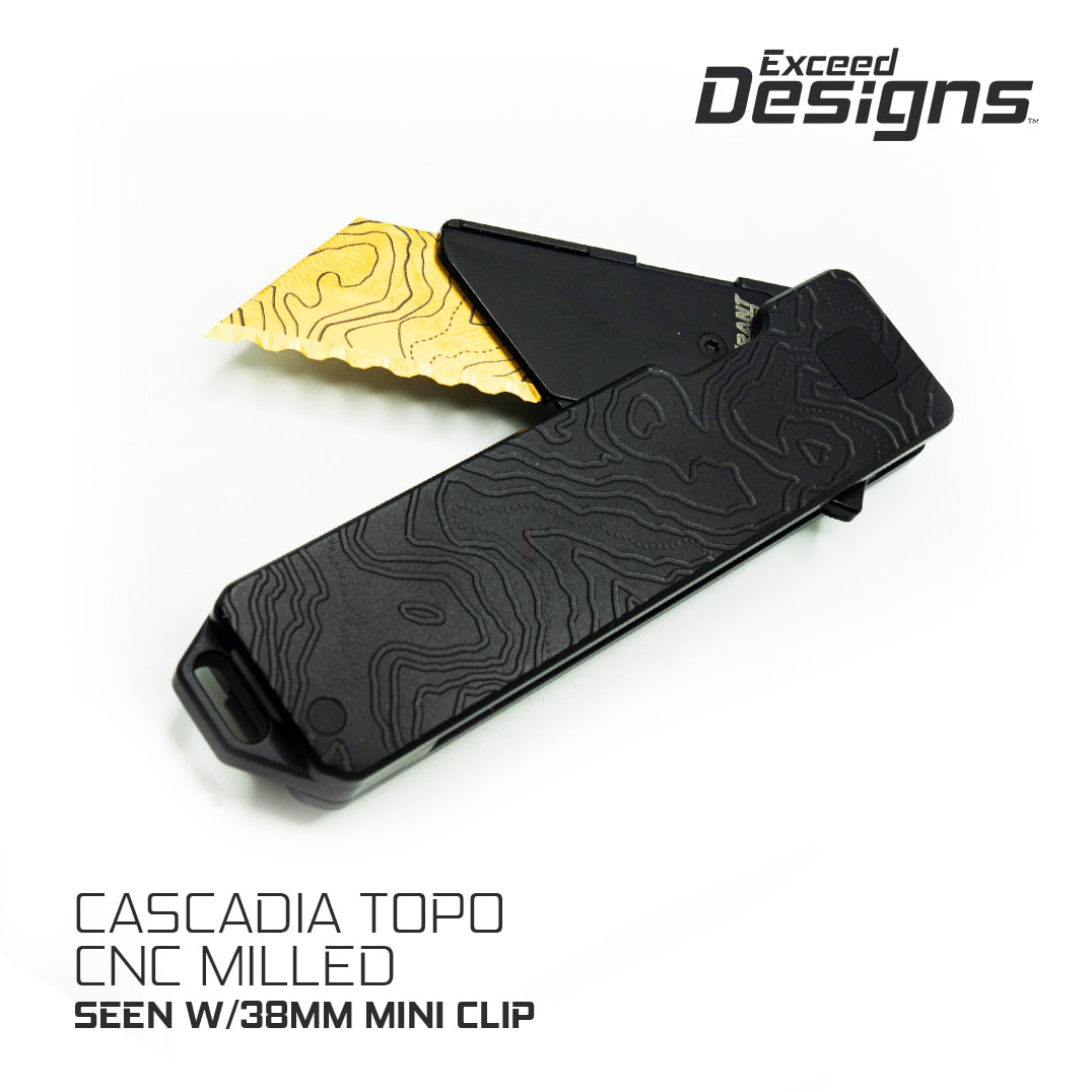 Exceed Designs TiRant RAZOR V3 Utility Knife, (Jet-Black 6AL-4V Titanium) Dual-SIde Milled CASCADIA TOPO Edition