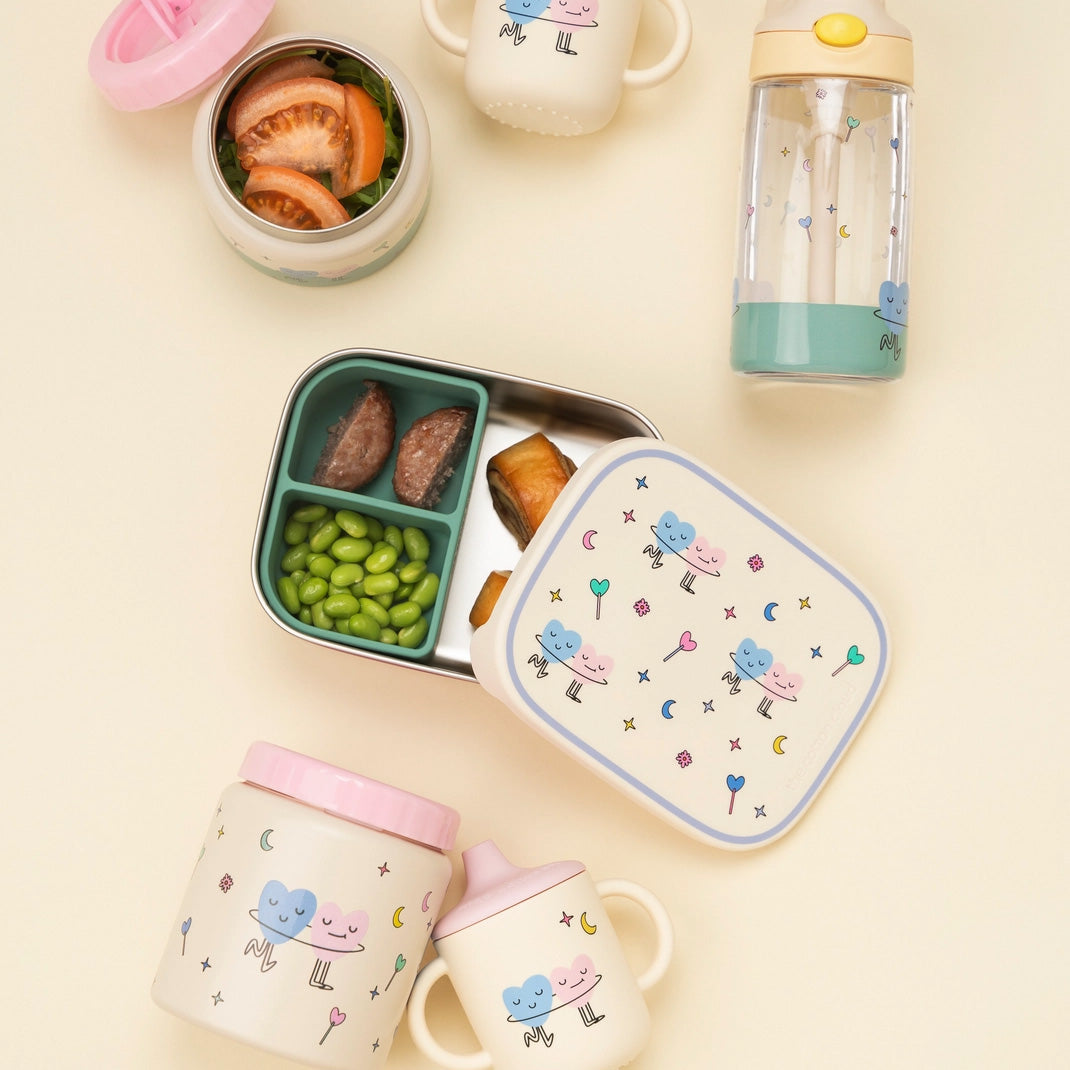 The Cotton Cloud Stainless Steel Lunchbox with Removable Compartments, Dancing Hearts