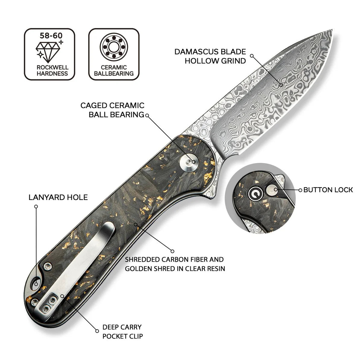 Civivi Button Lock Elementum II, Carbon Fiber
