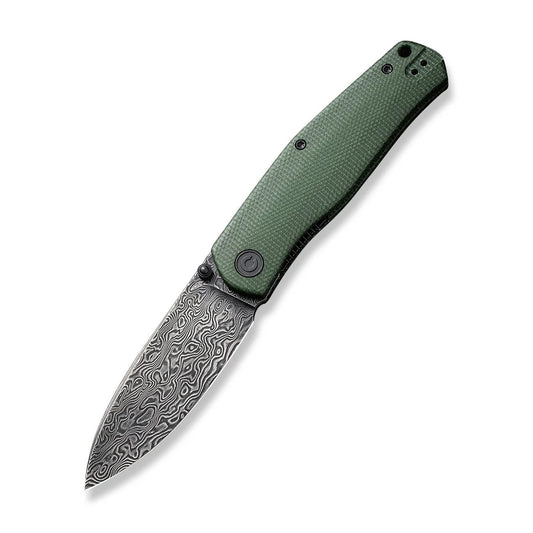 Civivi Sokoke Front Flipper & Thumb Stud Knife, Green / Damascus