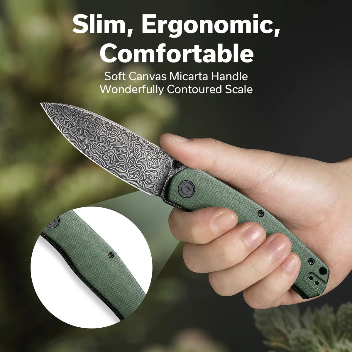 Civivi Sokoke, Green / Damascus