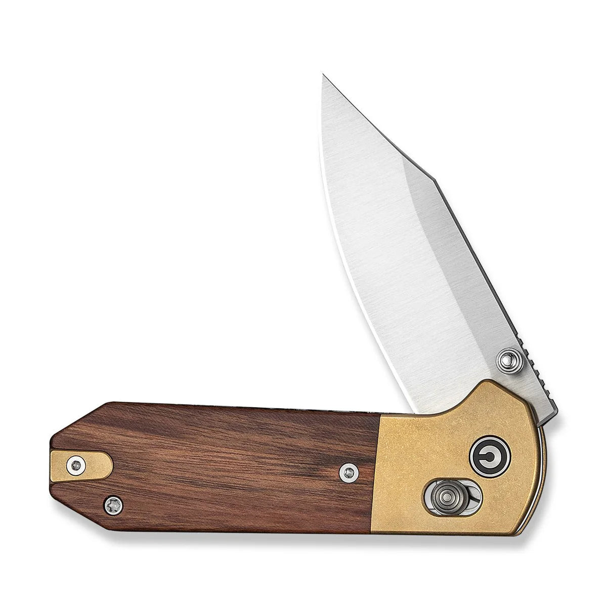 Civivi Yonder Clip Point, Guibourtia Wood / Stonewashed Brass Bolsters Satin Finished