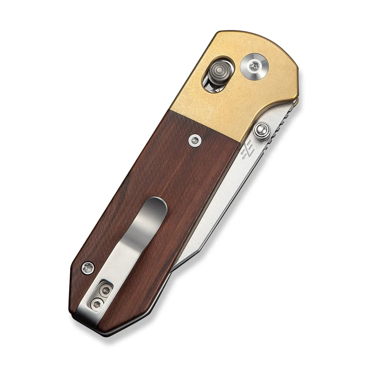 Civivi Yonder Clip Point, Guibourtia Wood / Stonewashed Brass Bolsters Satin Finished
