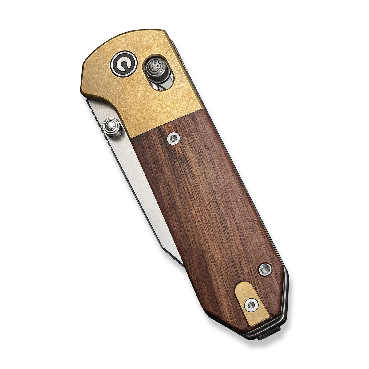 Civivi Yonder Clip Point, Guibourtia Wood / Stonewashed Brass Bolsters Satin Finished