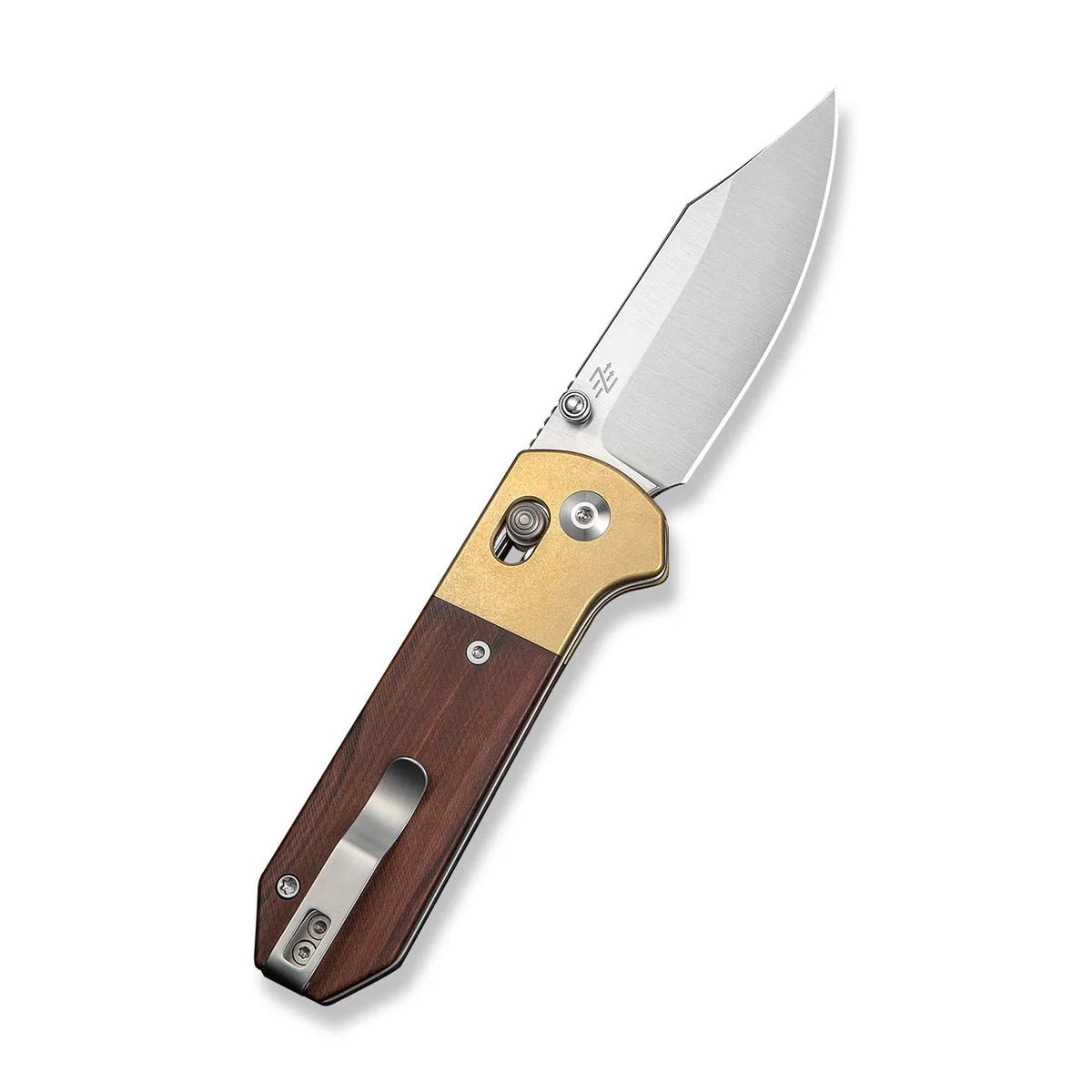 Civivi Yonder Clip Point, Guibourtia Wood / Stonewashed Brass Bolsters Satin Finished