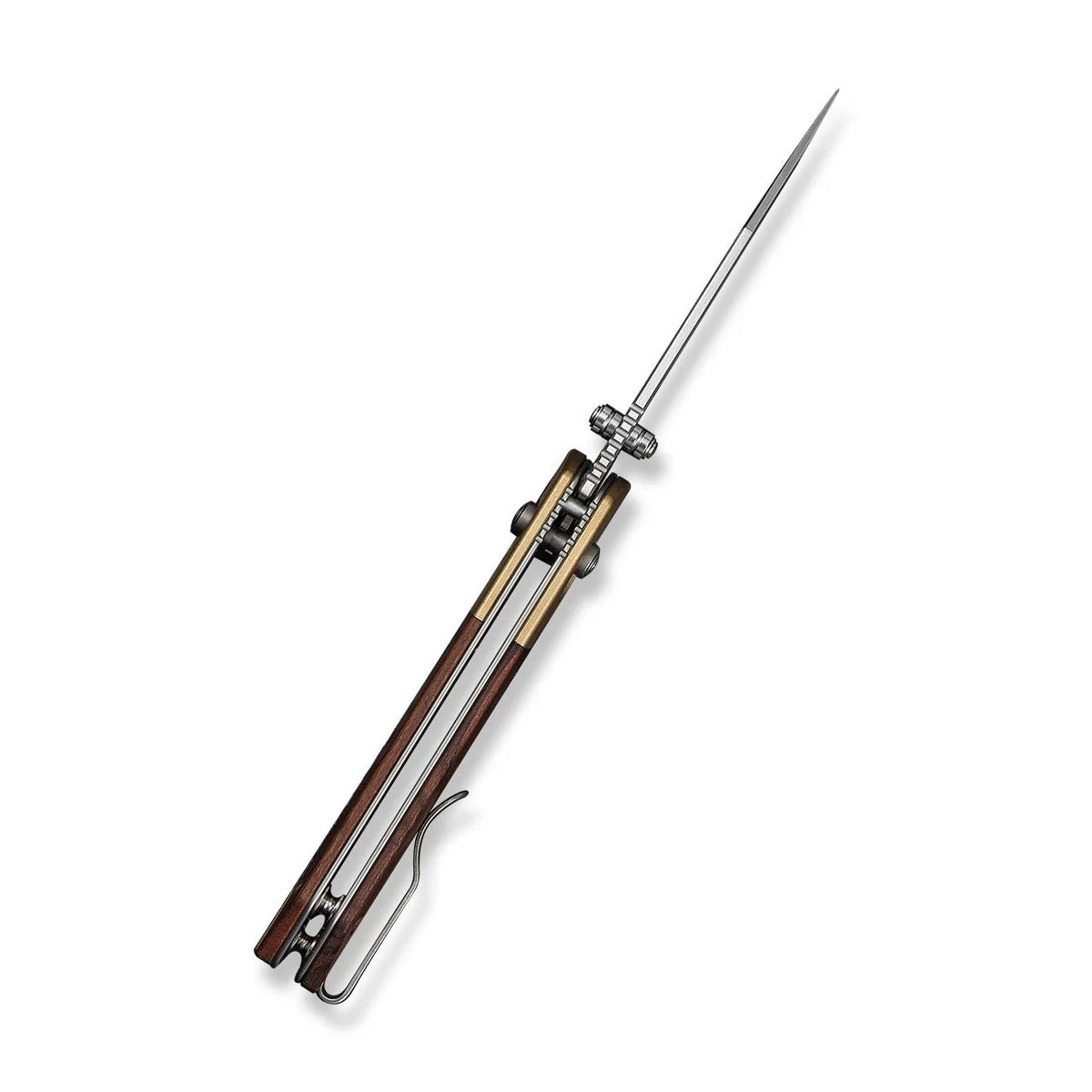 Civivi Yonder Clip Point, Guibourtia Wood / Stonewashed Brass Bolsters Satin Finished