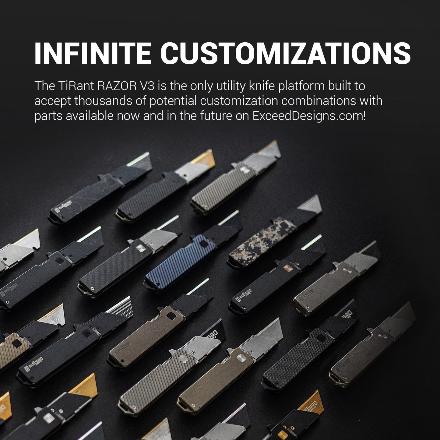 Exceed Designs TiRant RAZOR V3 Utility Knife, Jet-Black 6AL-4V Titanium