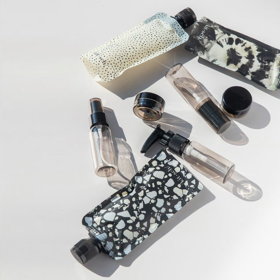 KITSCH Refillable Ultimate Travel 11pc Set, Black & Ivory