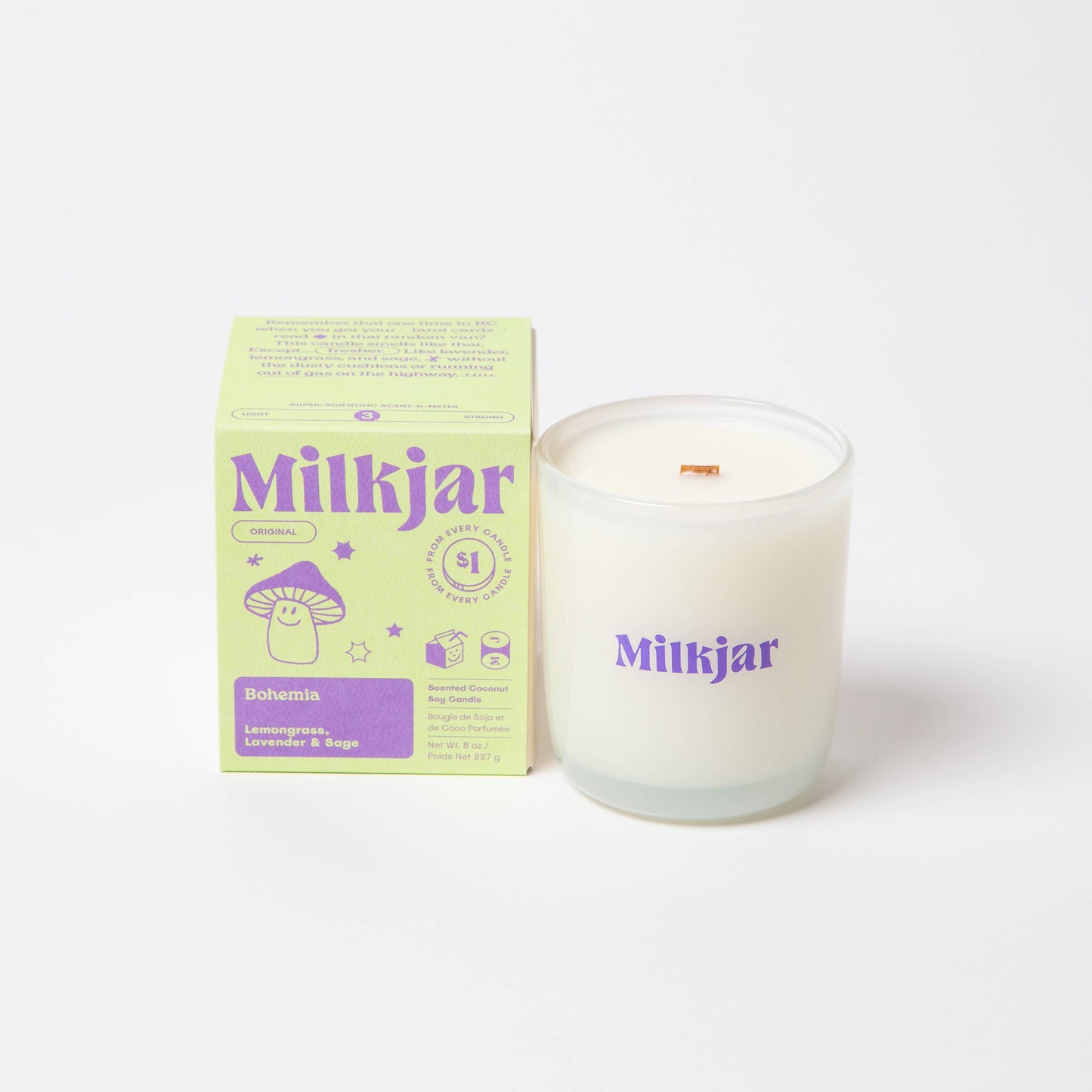 Milk Jar Candle Co. Bohemia - Lemongrass, Lavender & Sage Coconut Soy, 8oz