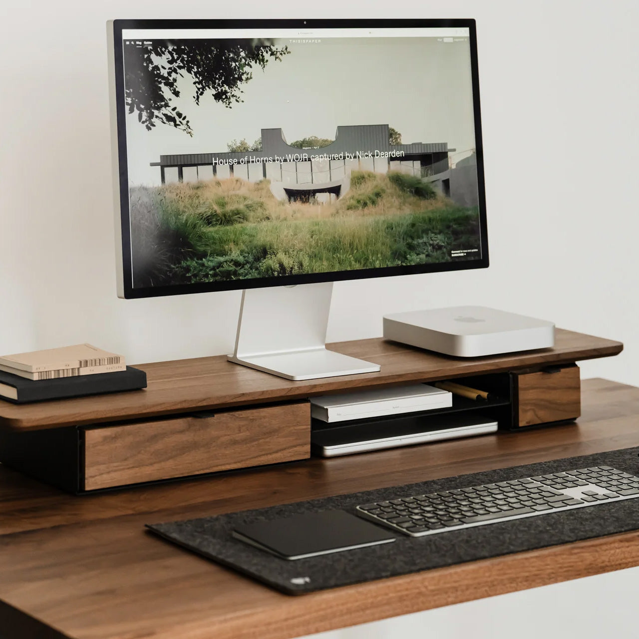 Oakywood Desk Shelf Pro Single Drawer, Walnut/Black