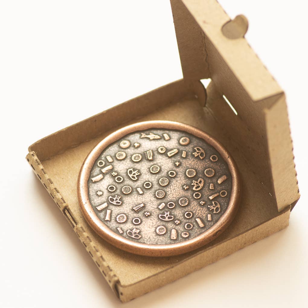 Shire Post Mint Pizza Pi Coin in Copper with Tiny Pizza Box