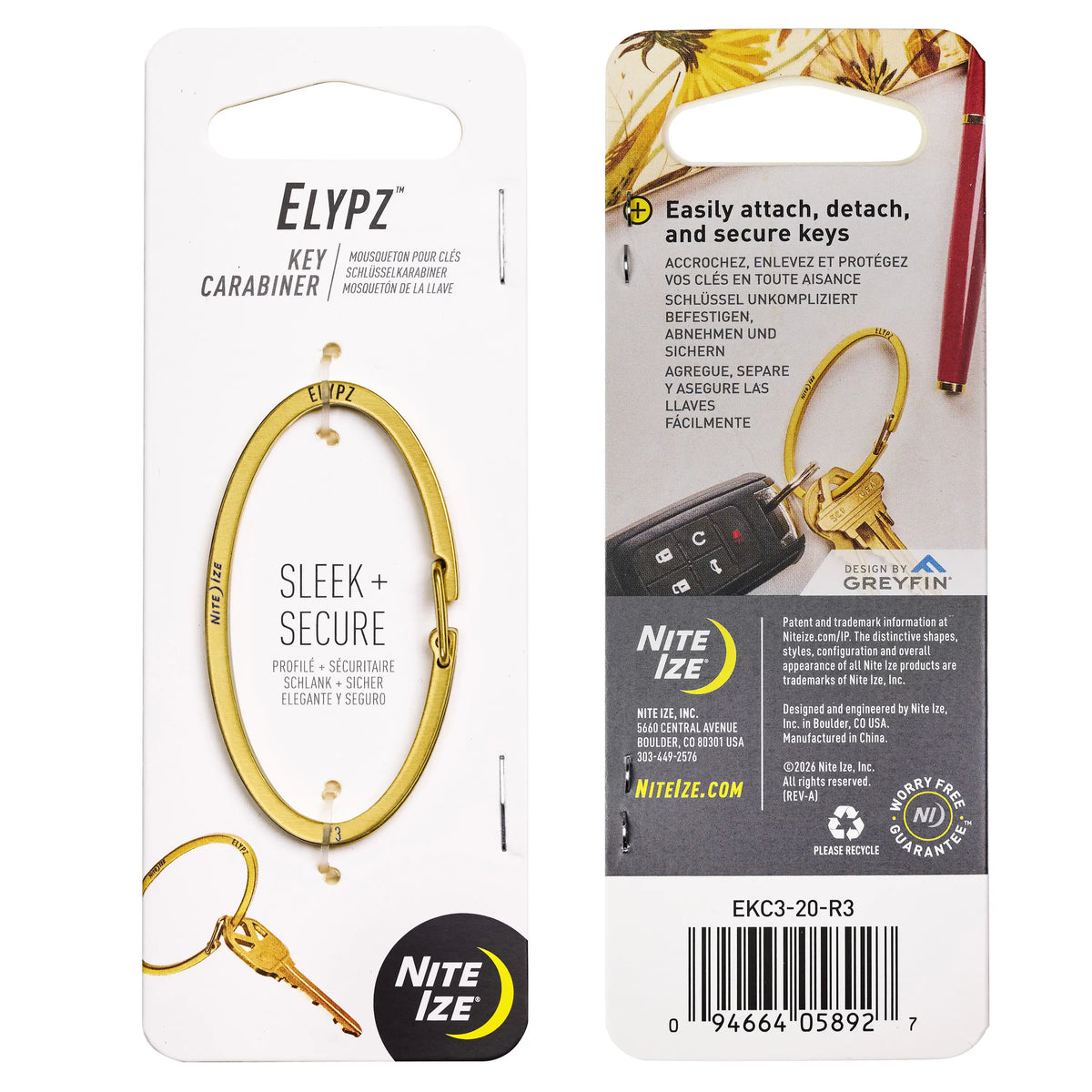 Nite Ize Elypz™ Key Carabiner, Brass