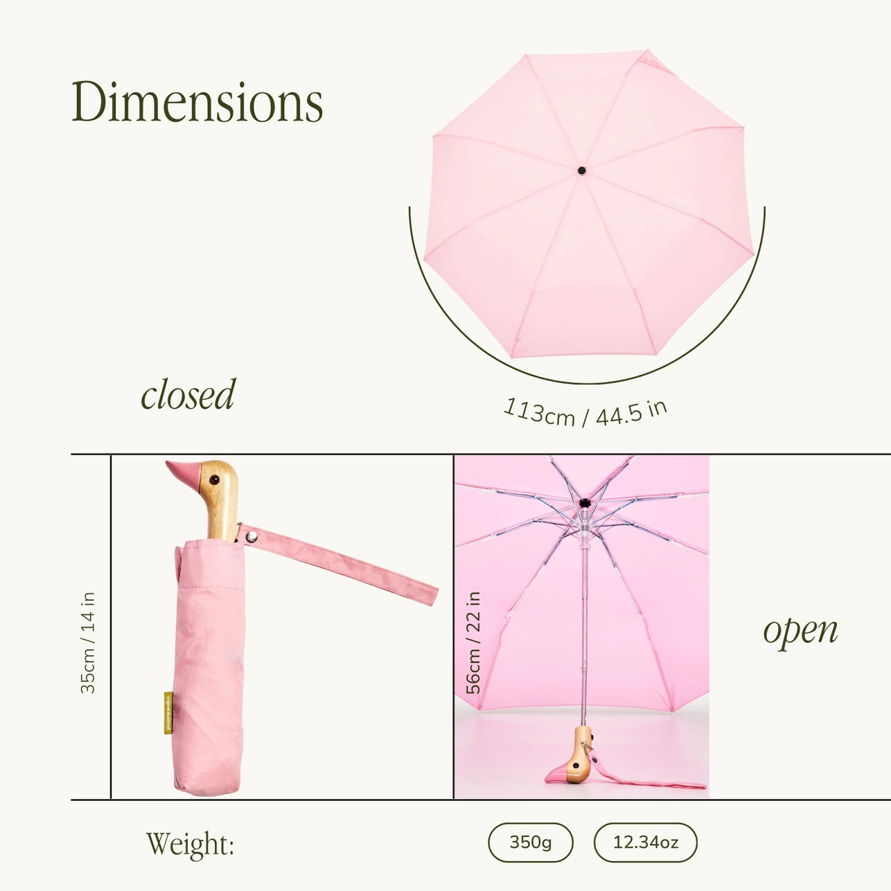 Original Duckhead Compact Umbrella, Powder Pink