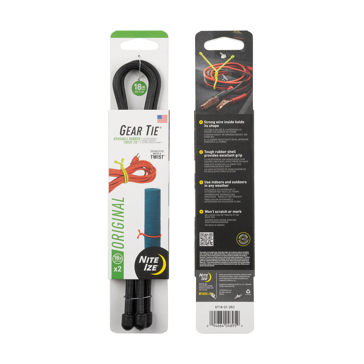 Nite Ize Gear Tie® Original Reusable Rubber Twist Tie™ 18 in 2 Pack, Black