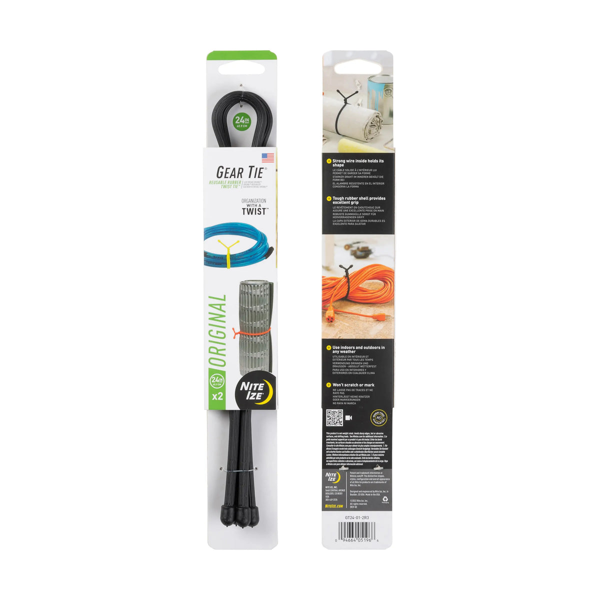 Nite Ize Gear Tie® Original Reusable Rubber Twist Tie™ 24 in 2 Pack, Black