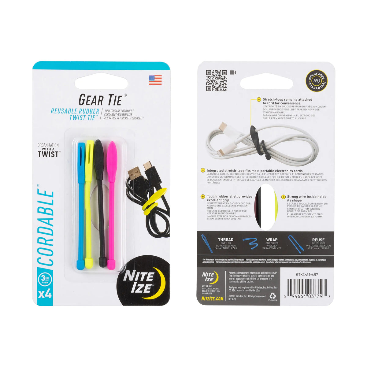 Nite Ize Gear Tie® Cordable™ Twist Tie 4 pack, 3 in