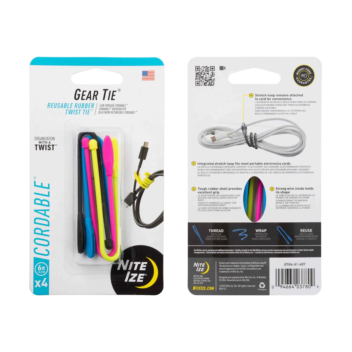 Nite Ize Gear Tie® Cordable™ Twist Tie 4 pack, 6 in