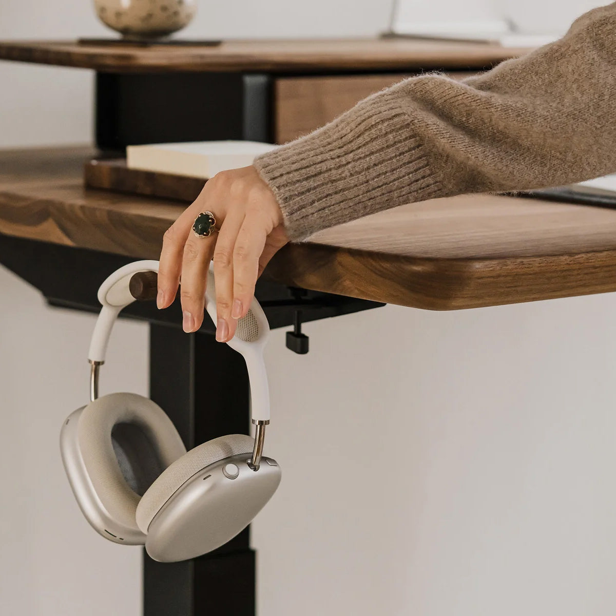 Oakywood Desk-Mounted Headphone Hook, Walnut/Black