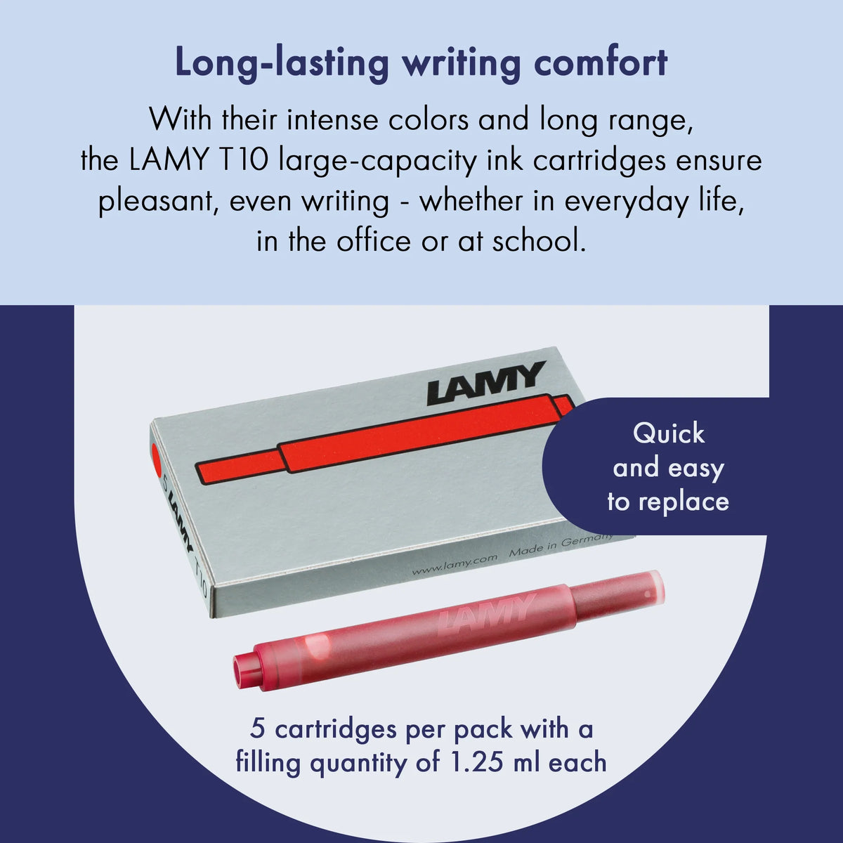 LAMY T 10 Blekkpatroner Red, 5-Pakke, produktinformasjon