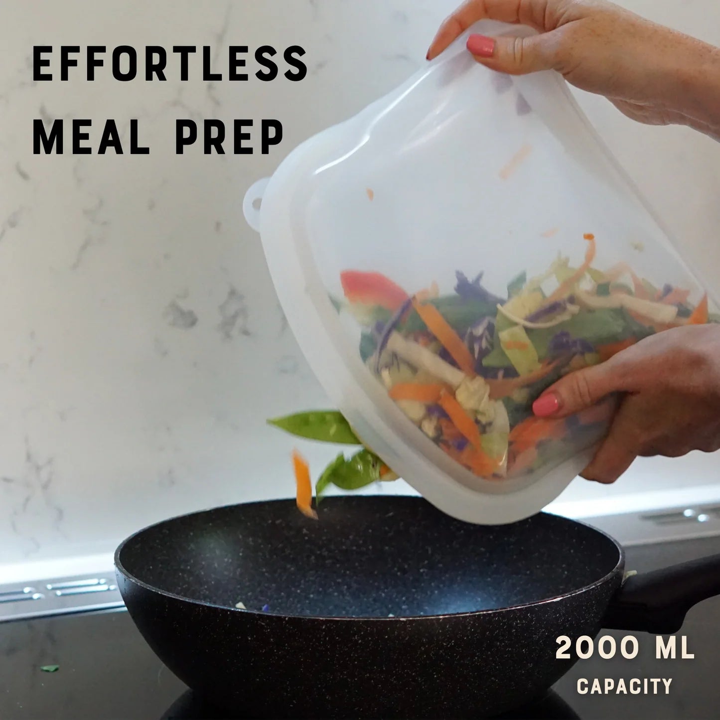 Moonmoon Reusable Silicone Freezer Bags XL Curve 2000ml Set of 2, Clear