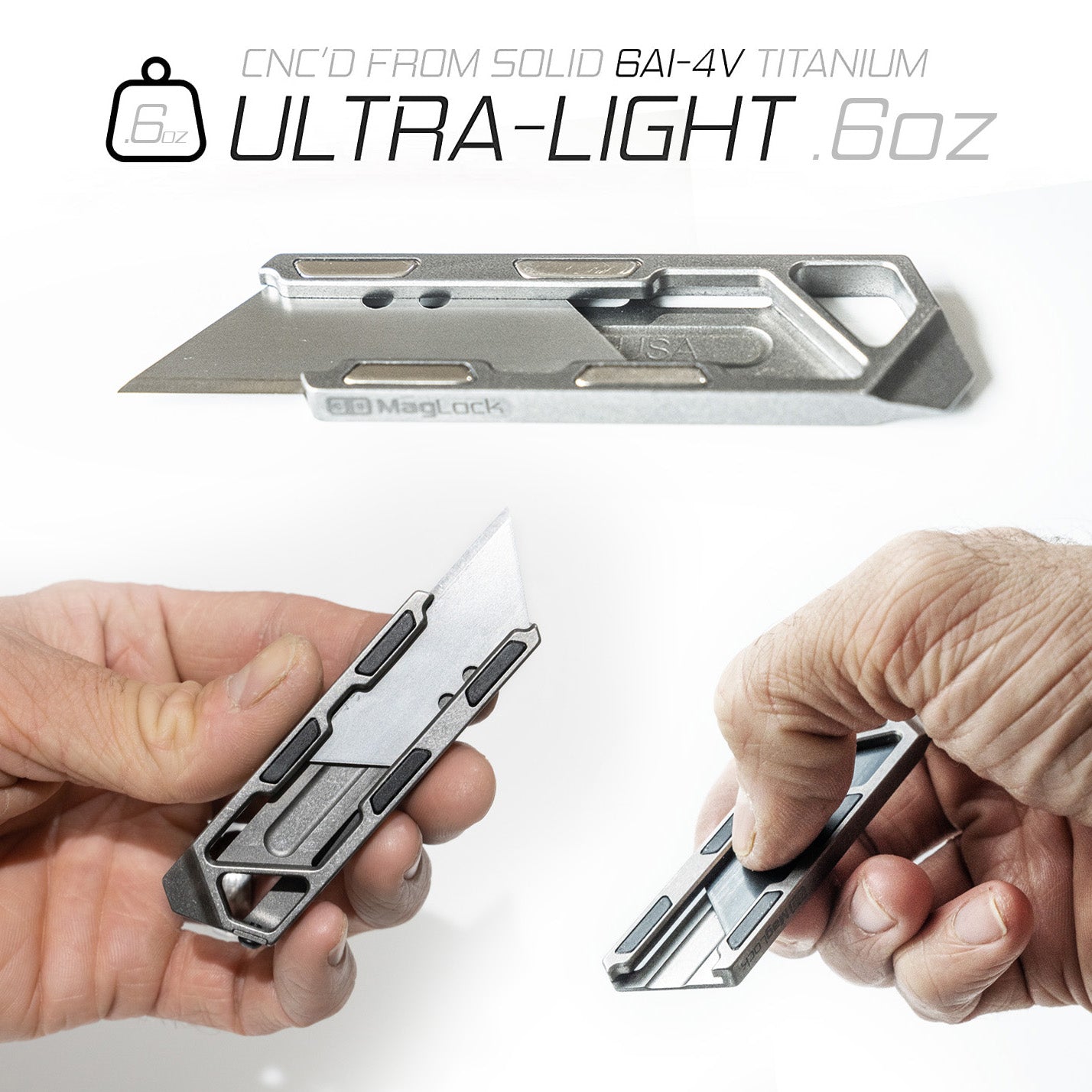 Exceed Designs TiRant RAZOR-M 3.0 MagLock Utility Knife, Stonewashed 6AL-4V Titanium