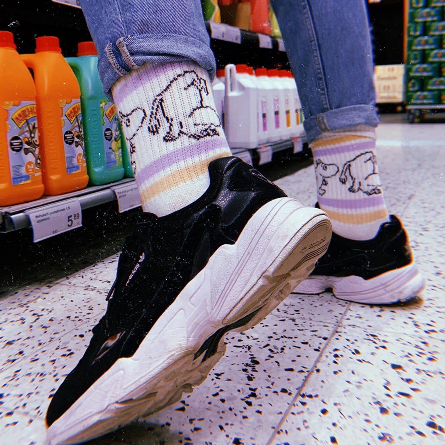 Nordicbuddies Moomintroll Women's Retro Socks, White /  Lilac / Peach