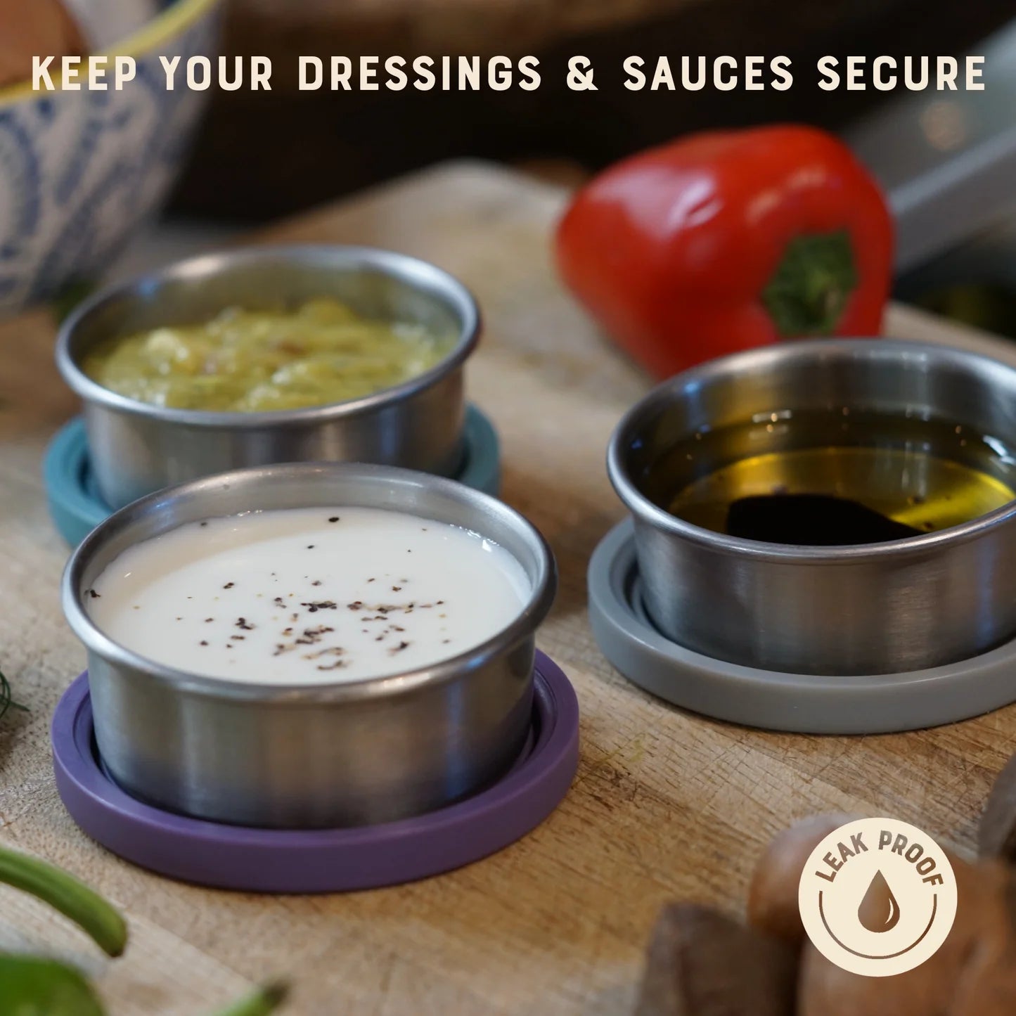 Moonmoon Mini Stainless Steel Sauce & Dressing Pots Leakproof, Set of 3