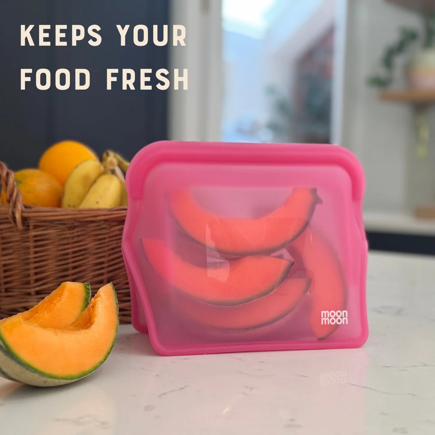 Moonmoon Reusable Silicone Food Bags XL Stand-Up Freezer Bags 1500ml Set of 2, Pink
