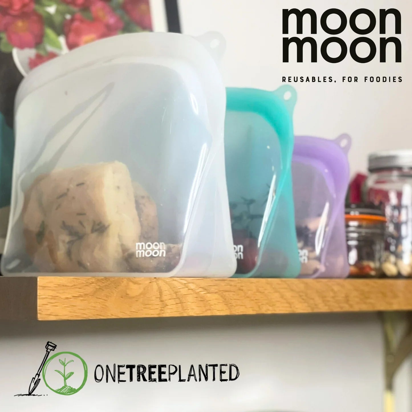 Moonmoon Reusable Silicone Freezer Bags Curve Bags Free-Standing, Set of 3