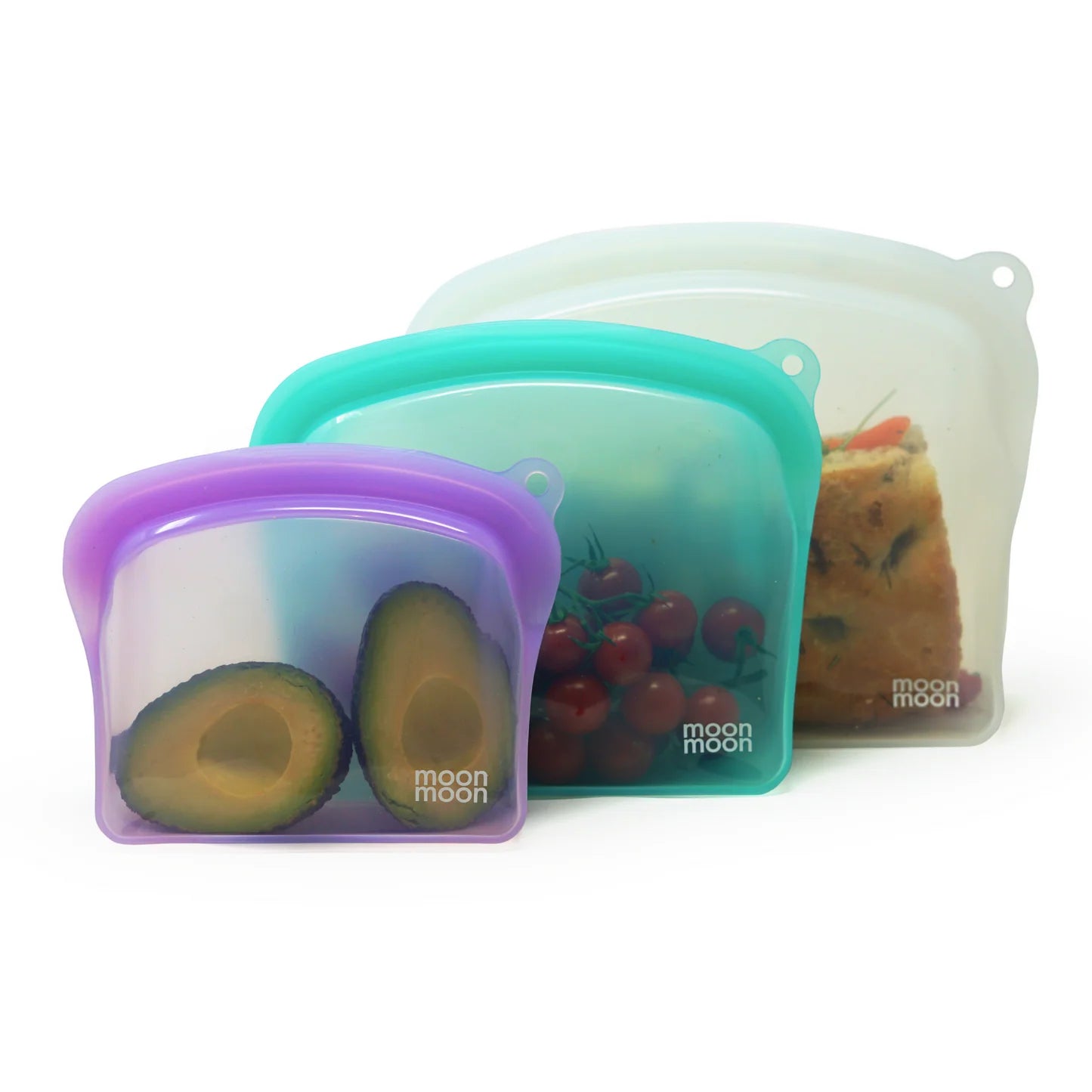 Moonmoon Reusable Silicone Freezer Bags Curve Bags Free-Standing, Set of 3