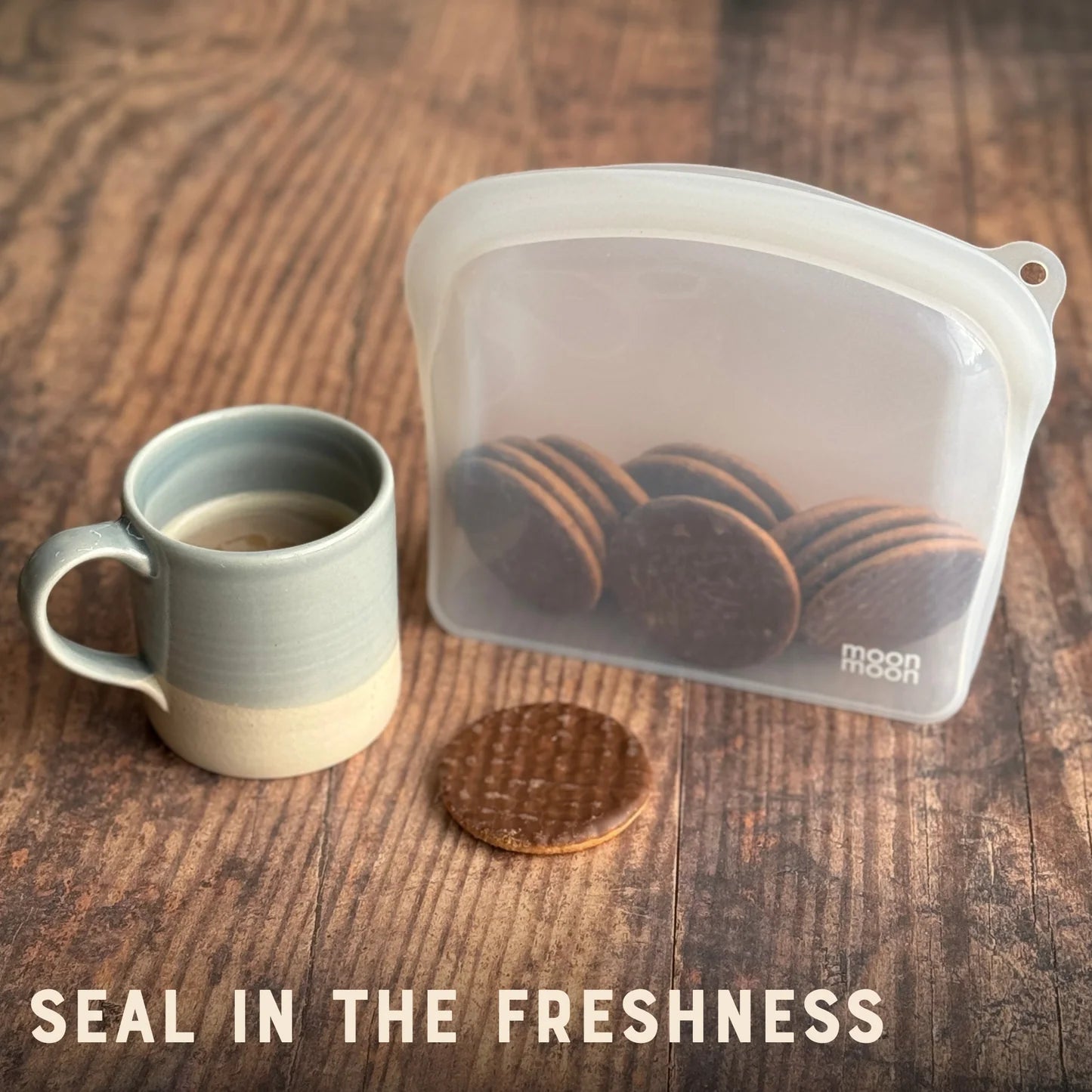 Moonmoon Reusable Silicone Freezer Bags Free-Standing 1200ml Set of 2, Clear