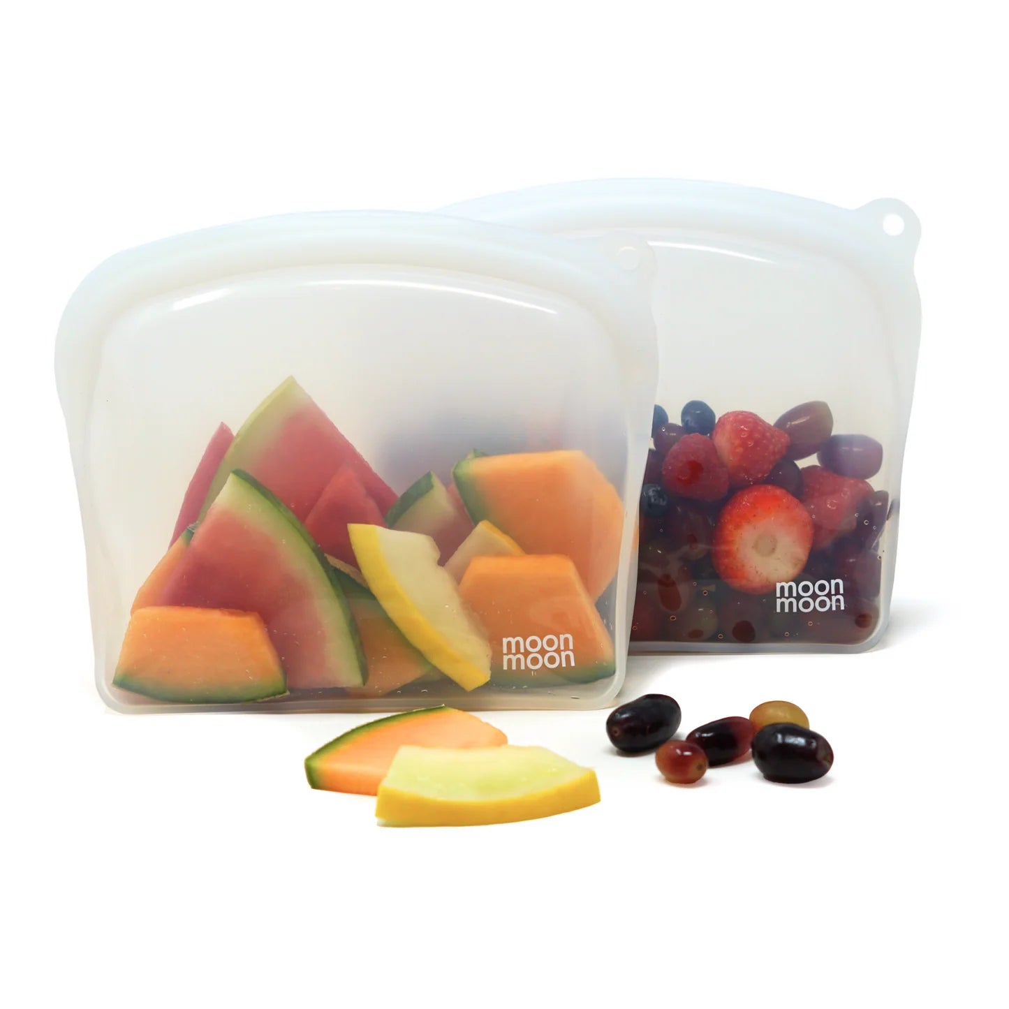 Moonmoon Reusable Silicone Freezer Bags Free-Standing 1200ml Set of 2, Clear