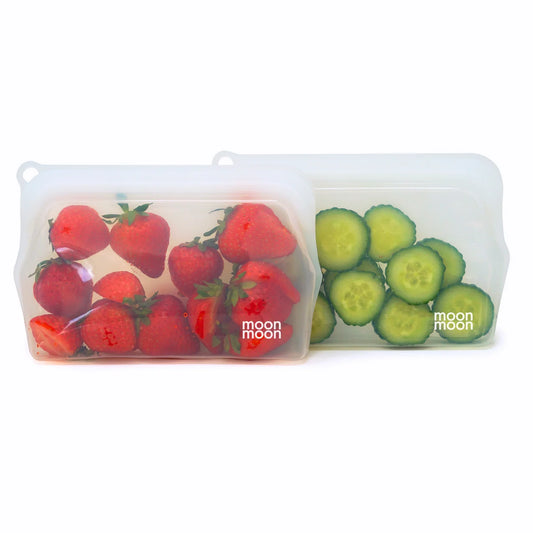 Moonmoon Reusable Silicone Food Bags Small Slim Pouch 330ml Set of 2, Clear