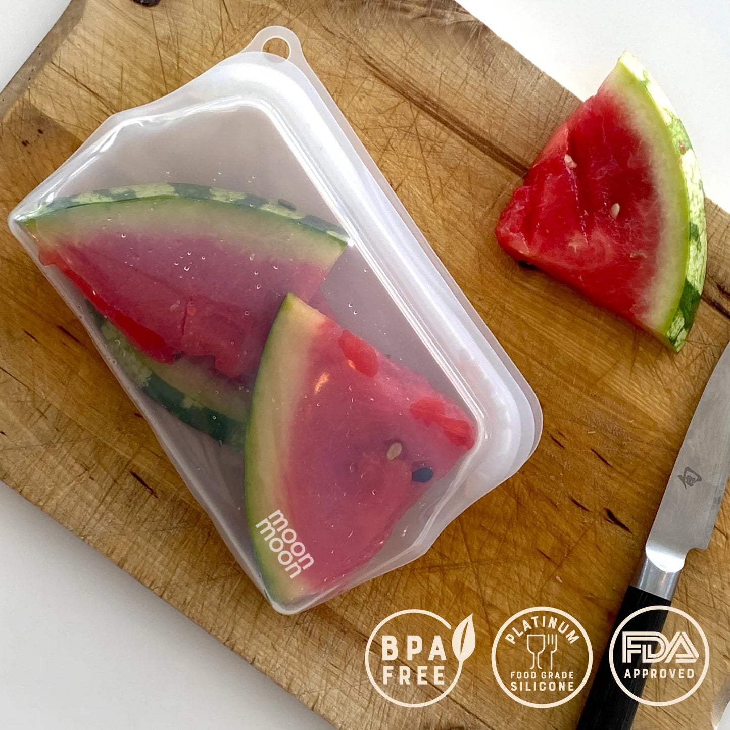 Moonmoon Reusable Silicone Food Bags Small Slim Pouch 330ml Set of 2, Clear
